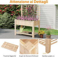 Letto da Giardino Rialzato, Fioriera Elevata con Traliccio, Mensola di Stoccaggio e Fori di Drenaggio, Orto Rialzato per Cortile, Giardino e Patio, 116 x 59 x 150 cm (Naturale)