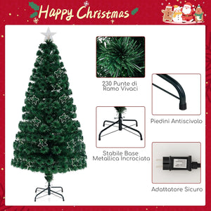Albero di Natale in Fibra Ottica 150/180 cm, Albero di Natale Artificiale Pre-illuminato con 24/36 Luci a Stringa, Stella sulla Cima e 170/230 Punte dei Rami, Decorazione per Feste (180 CM)