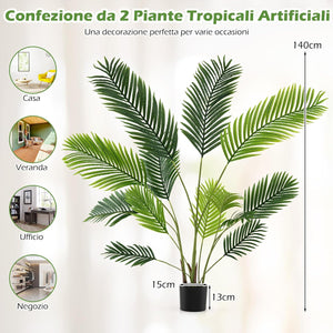 Set di 2 Piante Artificiali di Palma 90 CM/140 CM, Pianta Finta in Vaso da Interno ed Esterno, Decorazione Moderna per Soggiorno, Veranda, Ufficio e Negozio (140 cm)