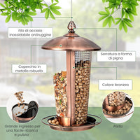 2 in 1 Mangiatoia per Uccelli con 2 Tubi, Mangiatoia per Uccelli da Appendere all'Aperto in Metallo Resistente alle Intemperie, Decorazione per Giardino e Portico