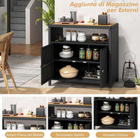 Armadietto Portaoggetti in Rattan, Mobile Buffet per Esterni in Legno di Acacia, Con Compartimento Aperto e Armadio Chiuso a 2 Ante, per Piscina, Terrazza e Patio, 90 x 53 x 86 cm (Nero)