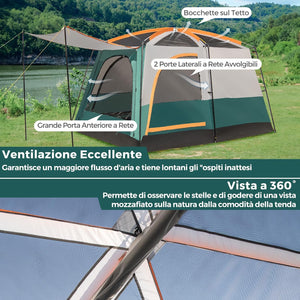 Tenda da Campeggio con Divisorio, Tenda a Doppio Strato con Telo Antipioggia, Telo in PE, Finestre a Rete, Impermeabile e Antivento, con Borsa