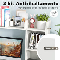 Scaffale da Scrivania in Legno, Libreria da Tavolo Salvaspazio con 4 Ripiani e Scomparto Aperto, Scaffale Espositivo per Computer, Casa Ufficio, 94x25x74 cm (Bianco)