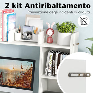 Scaffale da Scrivania in Legno, Libreria da Tavolo Salvaspazio con 4 Ripiani e Scomparto Aperto, Scaffale Espositivo per Computer, Casa Ufficio, 94x25x74 cm (Bianco)