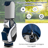 Borsa da Golf Portatile con 14 Divisori Superiori a Tutta Lunghezza, 7 Tasche con Cerniera, Cappuccio Antipioggia, Tracolla, Manico e Portaombrelli, Ideale per Uomini e Donne (blu e grigio)