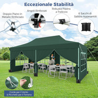 Gazebo da Giardino 3 x 6 m, Tendone per Feste con 6 Pannelli Laterali Rimovibili, con Borsa da Trasporto, Design Pop-up, per Matrimonio Eventi e Barbecue (Verde)