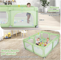 Recinto per Bambini, Box per Bambini con Rete Traspirante, Centro Attività per Bambini con 50 Palline, Box Giochi per Bambini 0-3 Anni (Verde, 189 x 158 cm)
