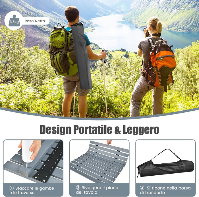 Tavolo da Campeggio Pieghevole per Esterni, Tavolo Picnic in Legno con Borsa Portatile, Tavolo da Campeggio Multifunzione per Spiaggia, Picnic, Pesca, Barbecue, 69 x 69 x 42 cm (Grigio)