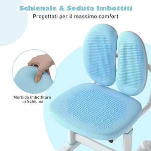 Sedia da Scrivania per Bambini 3+ Anni, Sedia Imbottita per Studiare con Doppio Supporto Lombare e Altezza Regolabile, Chair da Compiti per Casa e Scuola, Portata 100 kg (Blu)