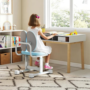 Sedia da Scrivania per Bambini 3+ Anni, Sedia Imbottita per Studiare con Doppio Supporto Lombare e Altezza Regolabile, Chair da Compiti per Casa e Scuola, Portata 100 kg (Blu)