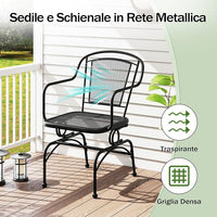 Set di 2 Sedie a Dondolo con Schienale e Seduta in Rete, Poltrona da Pranzo Giardino con Piedini Regolabili, Telaio in Metallo, Sedia da Bistro per Giardino Balcone, Portata 102 kg