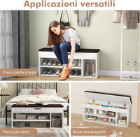 Scarpiera Panca con Cuscino, Scarpiera da Ingresso Salvaspazio, Panca Contenitore per Ingresso Corridoio, 104x30x48 cm, Carico 150 kg (Bianco)
