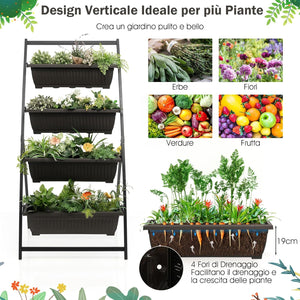 Letto da Giardino Rialzato Verticale, Fioriera Elevata a 4 Livelli con Fori di Drenaggio, Fioriera Autoportante per Interni ed Esterni per Verdure, Erbe e Fiori (76 cm x 70,5 cm x 160 cm)