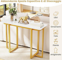 Tavolo Consolle, Tavolo d'Ingresso Moderno in Marmo Finto con Telaio Geometrico in Metallo, Tavolo Stretto per Soggiorno, Corridoio e Ingresso, 107 x 40 x 79,5 cm (Oro e bianco)