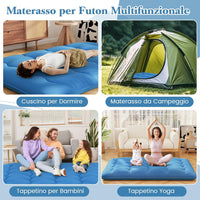 Materasso Futon Pieghevole, Materasso Portatile con Sacca da Trasporto per Camping, Materasso da Terra con Copertura Lavabile (200 x 140 cm, Blu)