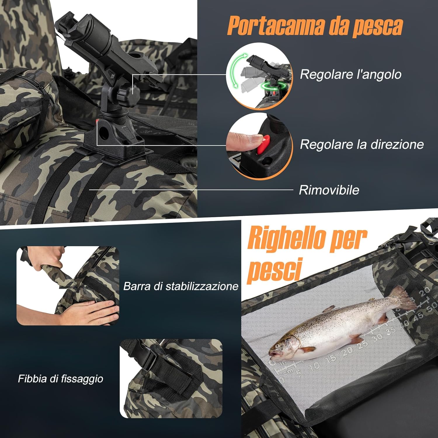 Gommone Gonfiabile da Pesca, Barca da Pesca Portatile con 2 Pinne, Pagaia in Alluminio, Pompa, Spallacci Regolabili e Kit di Riparazione, Schienale Regolabile, capacità di Carico 150kg