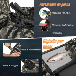 Gommone Gonfiabile da Pesca, Barca da Pesca Portatile con 2 Pinne, Pagaia in Alluminio, Pompa, Spallacci Regolabili e Kit di Riparazione, Schienale Regolabile, capacità di Carico 150kg