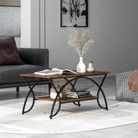 Tavolino da Caffè da Salotto, Tavolino Rettangolare a 2 Livelli con Struttura in Metallo, Tavolino Elegante e Moderno per Studio, Ufficio e Soggiorno, 100 x 50 x 45 cm (marrone e nero)