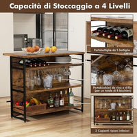 Isola per Cucina con Ampio Piano di Lavoro, Mobile da Cucina con 3 Ripiani Aperti, Poggiapiedi e Piedini Regolabili, Struttura in Metallo, per Cucina, Soggiorno, 120 x 60 x 101cm (Marrone)