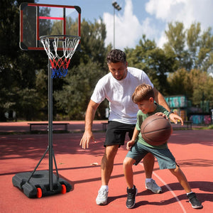 Canestro da Basket Regolabile in Altezza 193-248 CM, Canestro da Basket da Esterno ed Interno con Ruote e Supporto per Pallone, Canestro da Basket per Parco, Casa e Giardino