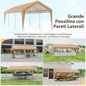 Gazebo Tenda per Posto Auto da Esterno, Tendone Garage per Auto, Carport Tenda Impermeabile in Metallo, 301 x 600 x 285 cm