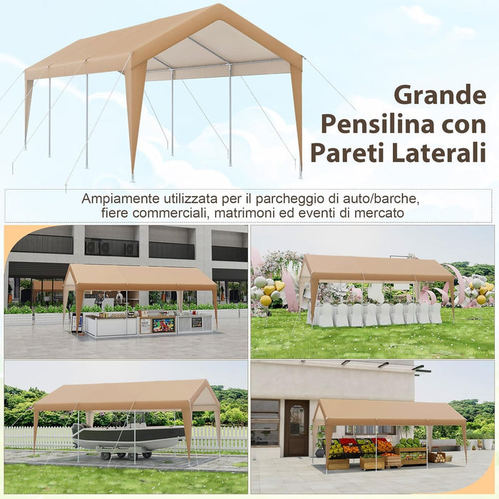 Gazebo Tenda per Posto Auto da Esterno, Tendone Garage per Auto, Carport Tenda Impermeabile in Metallo, 301 x 600 x 285 cm