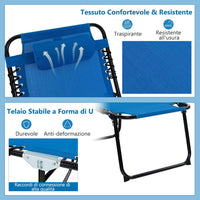 Sedia a Sdraio Pieghevole, Lettino da Giardino con Schienale a 4 Livelli, Tasca Laterale e Poggiatesta Staccabile, Ideale per Giardino, Piscina, Campeggio, Portata 150 kg (Blu)