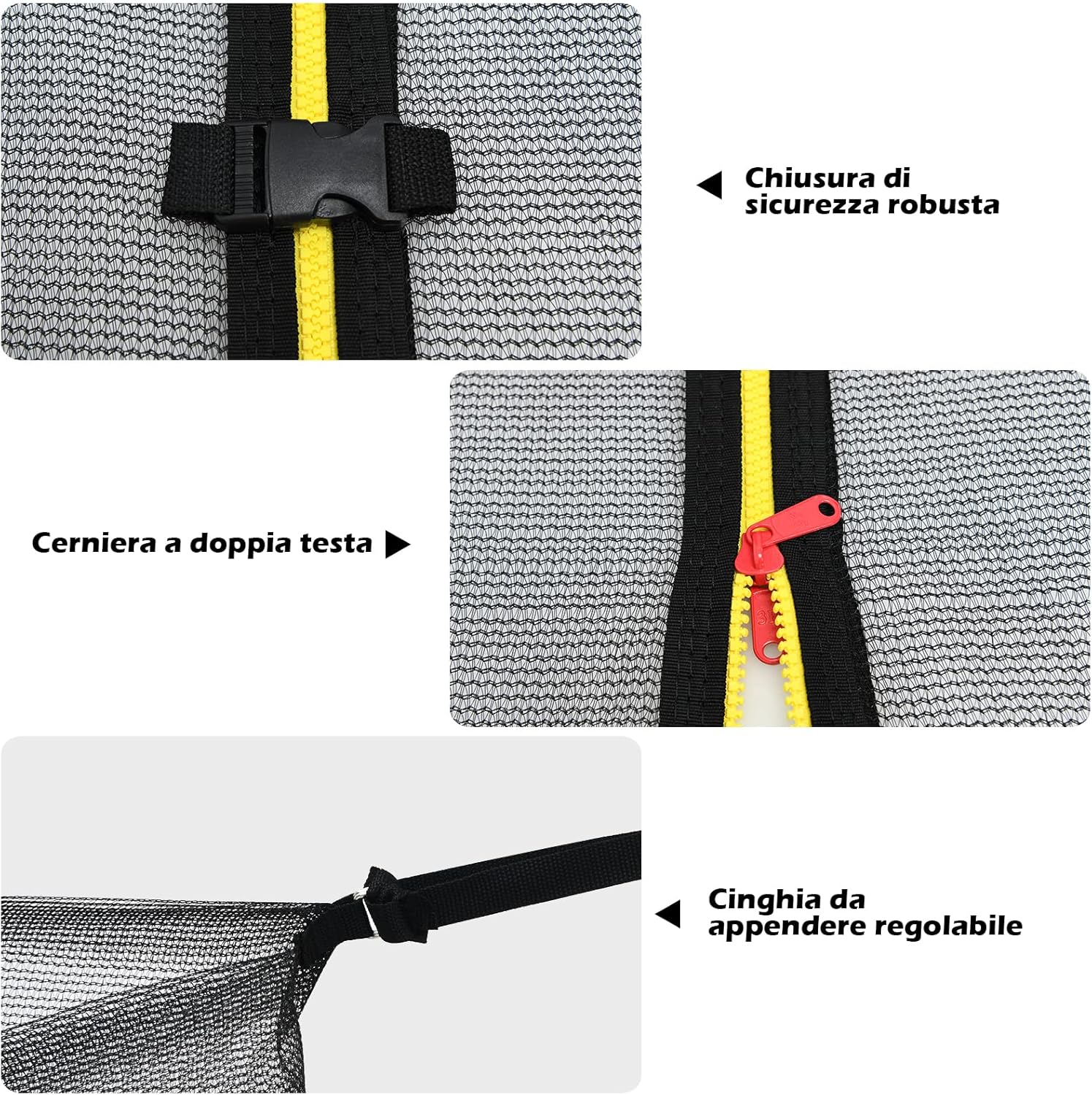 Rete di Sicurezza Sostitutiva per Trampolino da Esterno con Diametro 244 cm/305 cm/366 cm/427 cm/457 cm/488 cm, con Doppia Cerniera e Fibbie Protettive