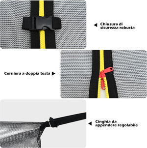 Rete di Sicurezza Sostitutiva per Trampolino da Esterno con Diametro 244 cm/305 cm/366 cm/427 cm/457 cm/488 cm, con Doppia Cerniera e Fibbie Protettive