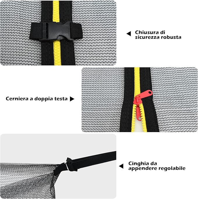 Rete di Sicurezza Sostitutiva per Trampolino da Esterno con Diametro 427 cm, con Doppia Cerniera e Fibbie Protettive