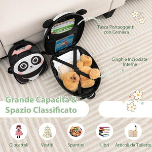 2 Pezzi Valigia per Bambini con Maniglia Retrattile + Zaino Bagaglio a Mano, con ruote girevoli a 360 ° (panda)