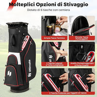 Borsa da Golf per Carrello con 14 Scomparti, Organizzatore Portatile per Mazze da Golf con Tasca Frigo, Tracolla Regolabile, Cappuccio Antipioggia e Porta Ombrello per Uomo e Donna
