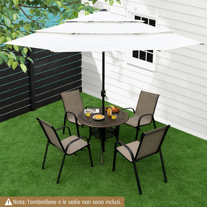 Tavolo da Pranzo Rotondo da 90 cm, Tavolo da Esterno in Alluminio con Foro per Ombrellone da 5 cm Struttura Resistente Piedini Regolabili, Tavolo Rotondo da Giardino Esterno, 90 x 74 cm