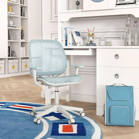 Sedia da Scrivania per Bambini, Sedia Girevole per Computer con Altezza Regolabile, Ruote con Freno, Braccioli Morbidi, Mobile Ergonomica per Bambini 6-15 Anni (Blu)