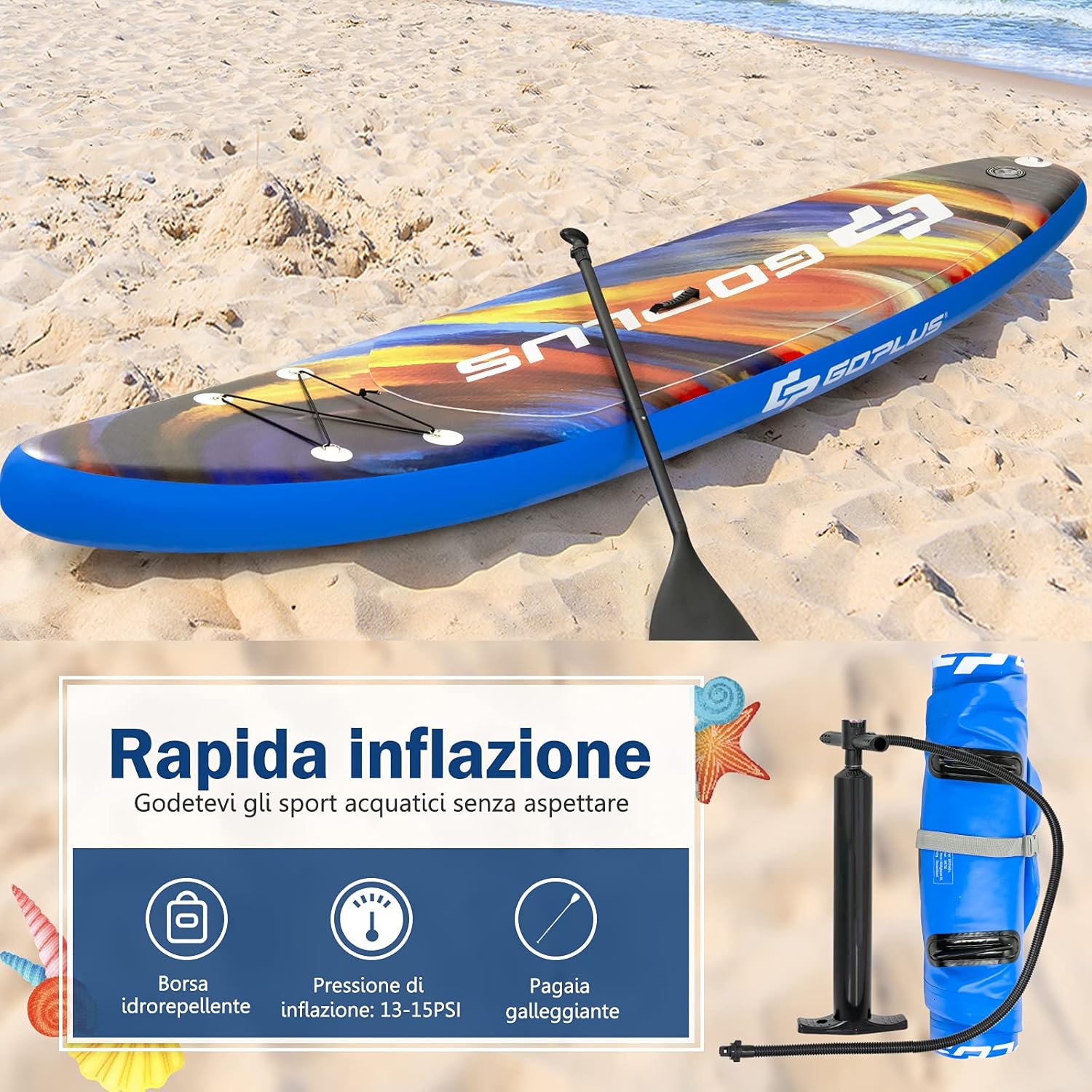 Tavola SUP Gonfiabile, Tavola da SUP, Stand Up Paddle Board Gonfiabile, Surf Board Gonfiabile con Accessori Completo