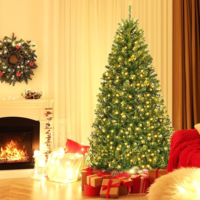 Albero di Natale 120/150/180/210 cm, Albero di Natale con Luci Incorporate 11 Modalità di Illuminazione, 300/600/1000/1570 Rami e Base in Metallo, Perfetta per Casa e Negozio (180cm)