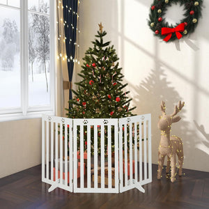 Cancelletto per Cani di Legno Pieghevole, con 3/4 Pannelli e Cuscinetti Antiscivolo, Ideale per Scale e Porta d'Ingresso,151,5 x 89,5 cm (Bianco, 3 Pannelli)