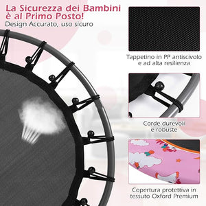 Trampolino per Bambini da Interno ed Esterno, Tappeto Elasctico Bambini 3-6 Anni in Acciaio con Maniglia Rimovibile, Luci LED, Cuscinetti Antiscivolo e Copertura Protettiva