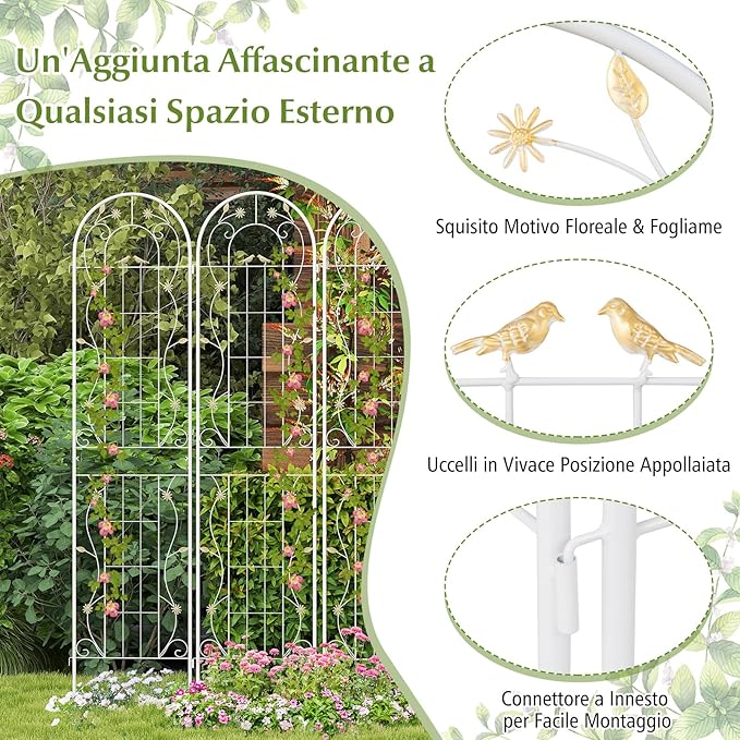 Grigliati per Rampicanti 180 x 50 CM, Set di 2 Tralicci di Metallo Antiruggine per Piante Rampicanti, Rose e Verdure, Decorazione Esterna per Giardino, Cortile e Patio (Bianco)