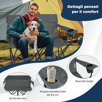 Sedia da Campeggio Doppia, Poltrona Pieghevole per 2 Persone con Portabicchieri, Borsa per il Trasporto, Sedia da Giardino Portatile per Spiaggia, Picnic, Pesca, Portata 300 kg (Grigio)