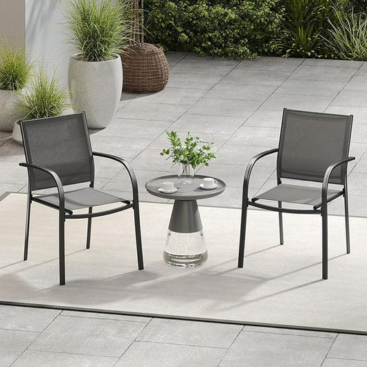 Set di 2 Sedie da Giardino, Sedie da Pranzo Impilabili in Metallo, con Seduta e Schienale Traspiranti, Poltrona Esterno per Giardino Piscina Balcone, Portata 150 kg
