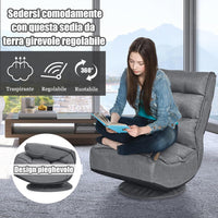 Poltrona Relax da Terra Pieghevole Reclinabile Girevole, Poltrone da Divano per Studio Salotto, con Schienale, Ottima per Rilassarti (Grigio)