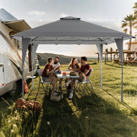 Tenda Pop-up Esterno 4x4 m Doppio Tetto, Gazebo da Giardino Altezza Regolabile con Fori di Drenaggio, Tenda da Giardino Antivento Facile da Montare con Borsa di Trasporto (Grigio)