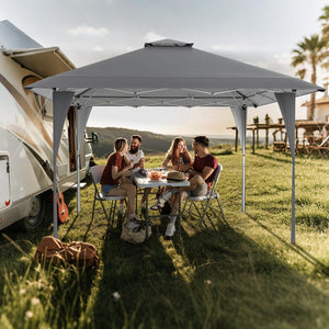 Tenda Pop-up Esterno 4x4 m Doppio Tetto, Gazebo da Giardino Altezza Regolabile con Fori di Drenaggio, Tenda da Giardino Antivento Facile da Montare con Borsa di Trasporto (Grigio)