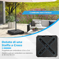 Base per Ombrello, Base Pesante Riempibile 45 L/60 kg con Acqua o Sabbia, Supporto per Ombrello da Patio Portatile 38/48 mm, per Giardino Piscina
