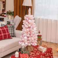 Albero di Natale Artificiale Mini 90 cm, Albero di Natale Innevato da Tavolo con 12 Palline di Cotone Naturale, 24 Palline Decorative e Rami Imbiancati, Decorazione per Feste (Rosa)