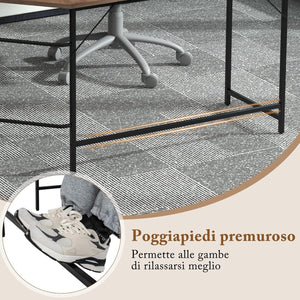 Scrivania Angolare 138 CM, Scrivania ad Angolo con 2 Prese, 2 Porte USB, Telaio in Acciaio al Carbonio e Ripiano a 2 Livelli Rimovibile, Scrivania Salvaspazio da Ufficio e Casa (Legno)