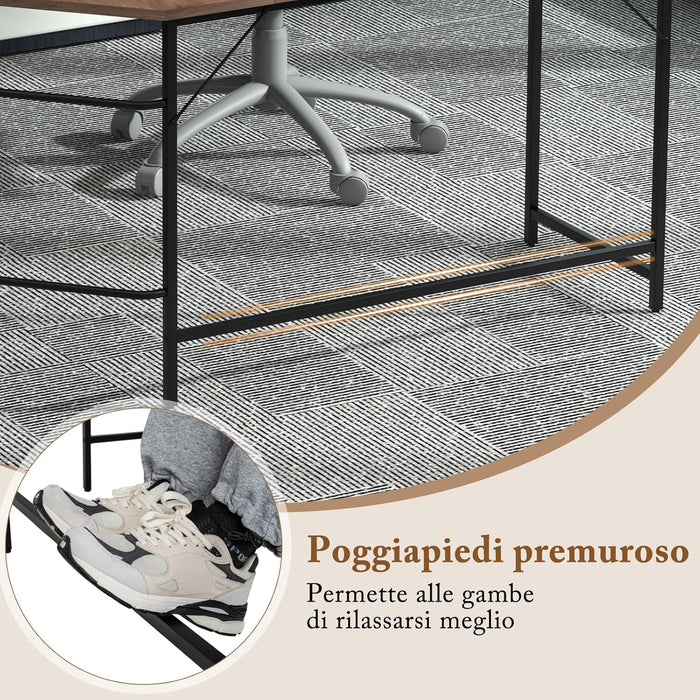 Scrivania Angolare 138 CM, Scrivania ad Angolo con 2 Prese, 2 Porte USB, Telaio in Acciaio al Carbonio e Ripiano a 2 Livelli Rimovibile, Scrivania Salvaspazio da Ufficio e Casa (Legno)