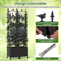 Traliccio per Rampicanti da Esterno, Obelisco Regolabile in Altezza tra 106-211 cm con Vasca per Piante e Ruote Bloccabili, Obelisco in Metallo per Fiori, Frutti e Verdure