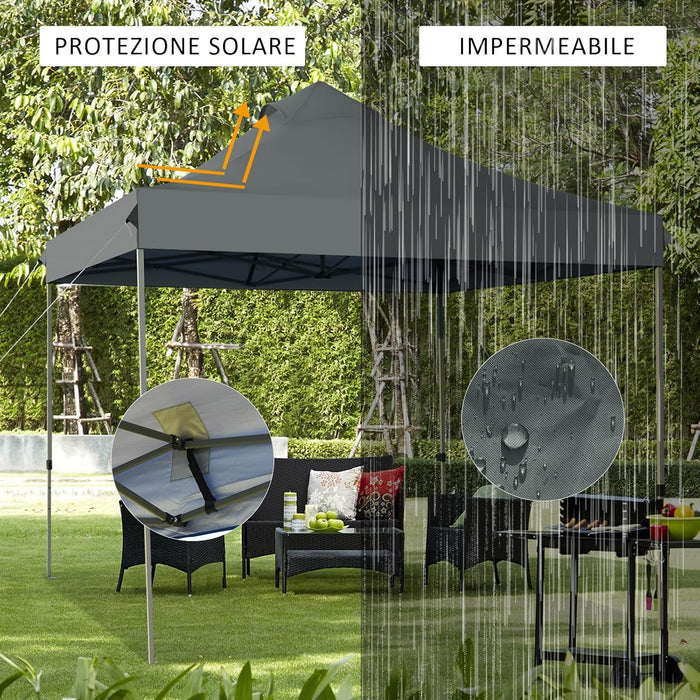 Gazebo Pieghevole da Giardino 3 x 3 m, Gazebo da Esterno con Design Pop Up, Borsa a Ruote, 3 Altezza Regolabile, Ideale per Feste, Giardino e Spiaggia(Grigio)